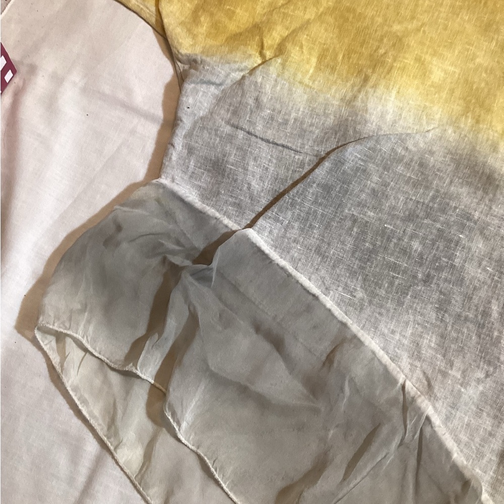 Belle France Linen Oversized Blouse Short Sleeve Pull Over Shirt Grey/Yellow L - Picture 10 of 13